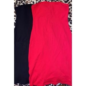 2 pack red and black strapless ribbed dresses